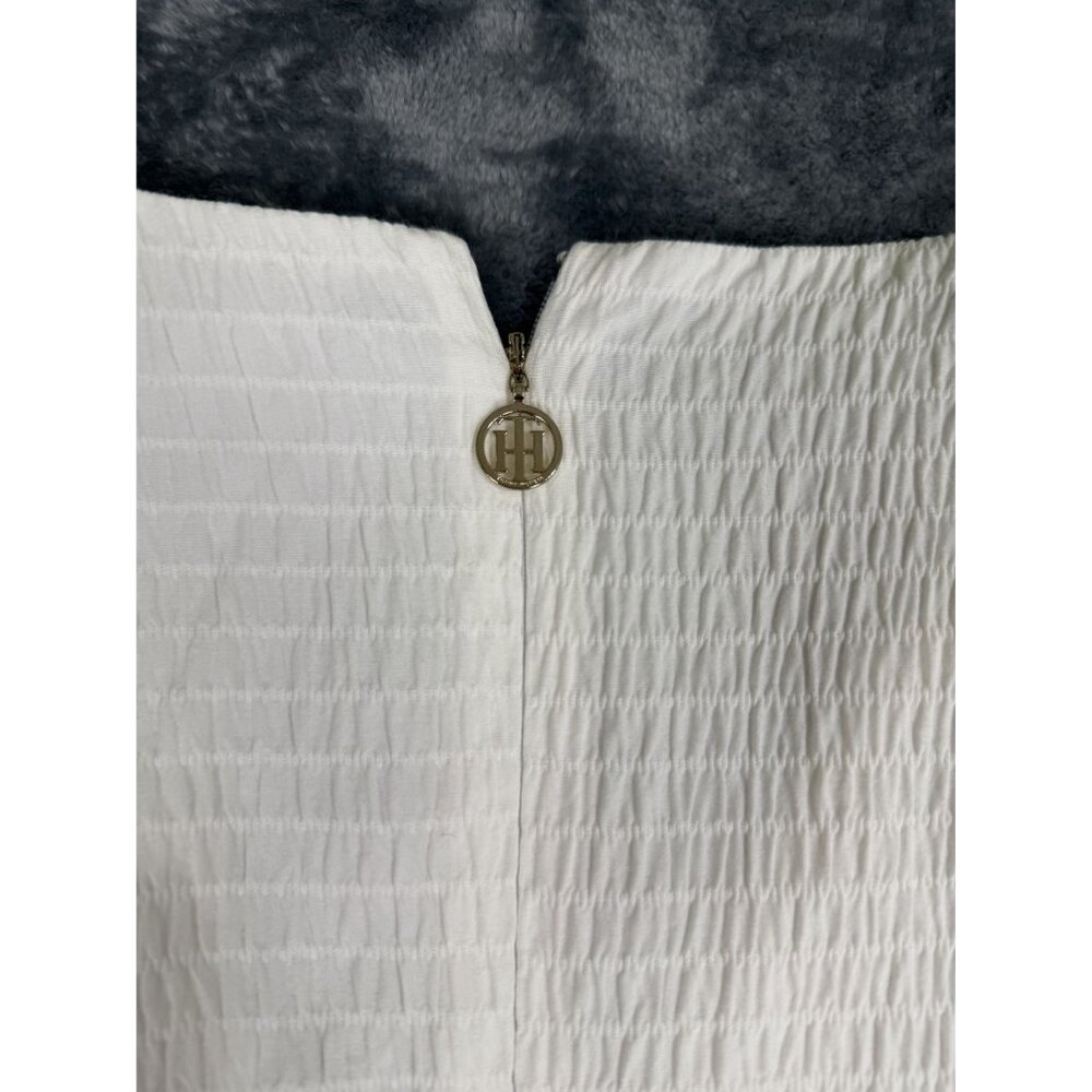 Tommy Hilfiger Womens 12P White Textured Midi Dress Ruffle Hem - Picture 4 of 10